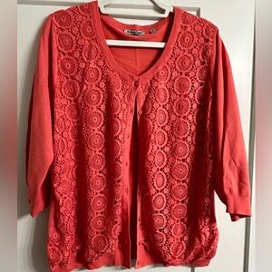 Geneology Coral 1X Cardigan W/Lace Detail